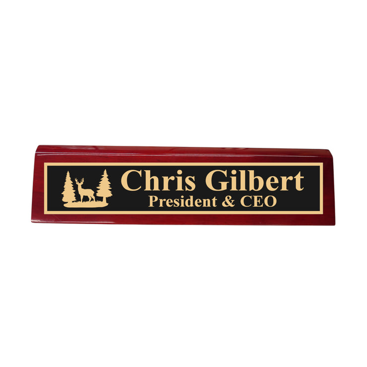 Desk Wedge Name Plate - PERSONALIZED - Deer Scene - 11 Inches