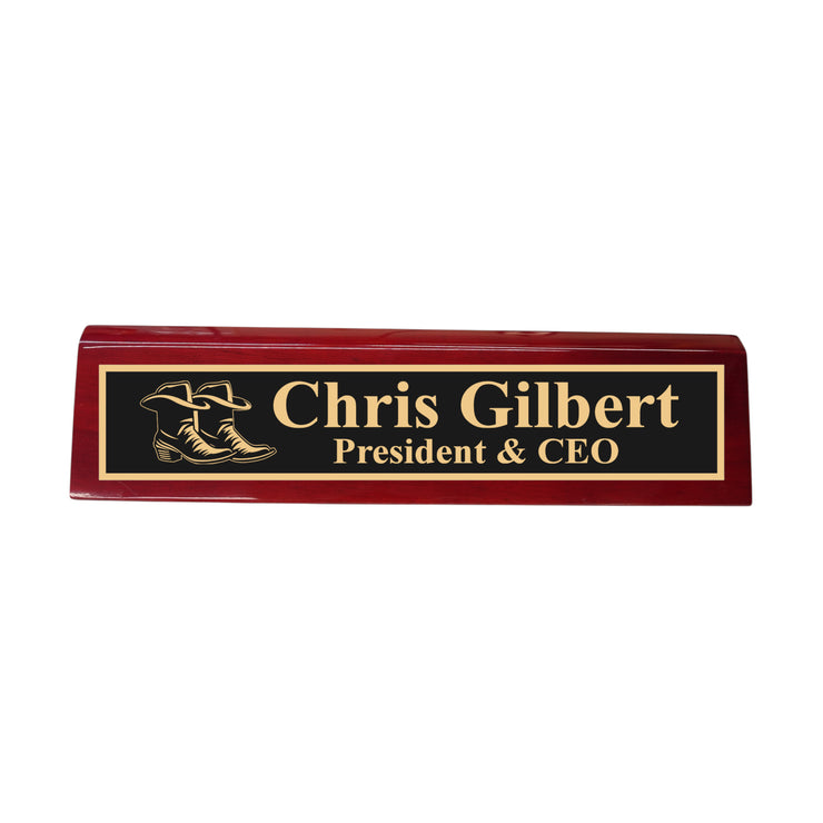 Desk Wedge Name Plate - PERSONALIZED - Cowboy Boots - 11 Inches