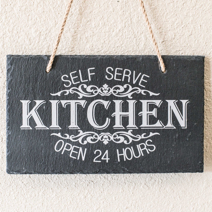 Sign - Slate - Self serve kitchen open 24 hours - 12x7in