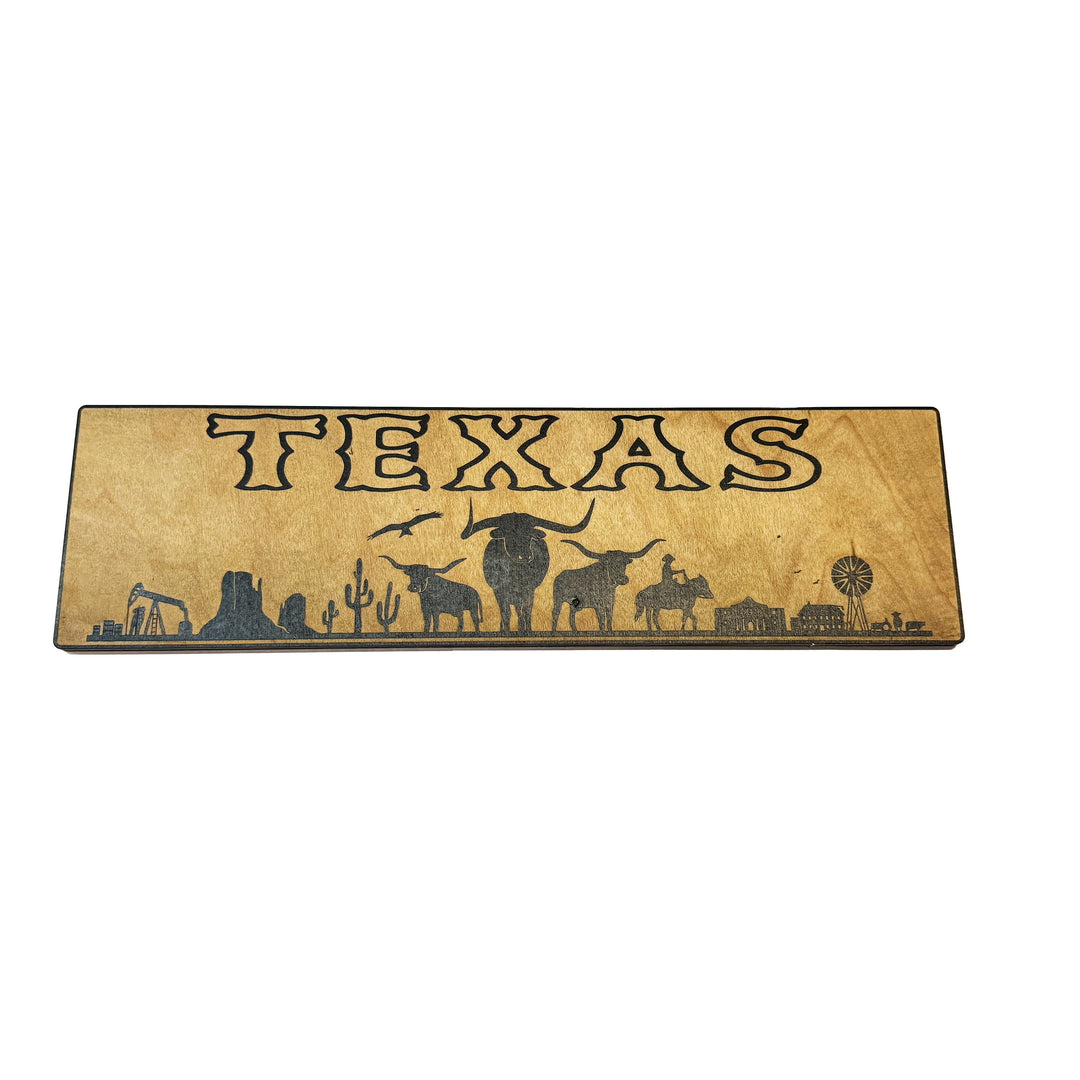 HipFlaskPlus Texas landscape black and natural wood sign