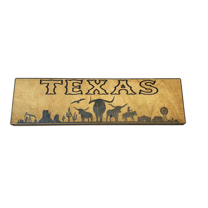 HipFlaskPlus Texas landscape black and natural wood sign