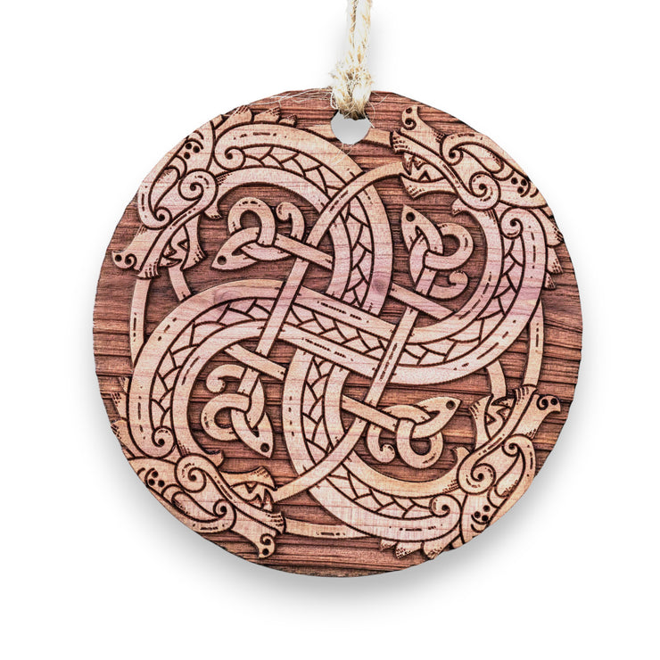 Viking Dragon Knot - Raw Cedar Ornament 3x3in