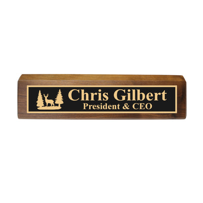 Desk Wedge Name Plate - PERSONALIZED - Deer Scene - 11 Inches