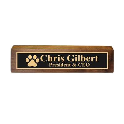 Desk Wedge Name Plate - PERSONALIZED - Dog Paw - 11 Inches