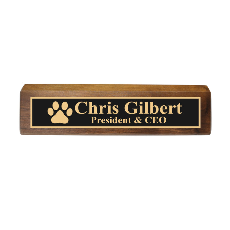 Desk Wedge Name Plate - PERSONALIZED - Dog Paw - 11 Inches