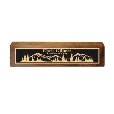 Desk Wedge Name Plate - PERSONALIZED - Mountain Scene - 11 Inches