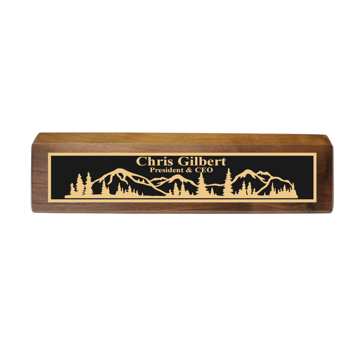 Desk Wedge Name Plate - PERSONALIZED - Mountain Scene - 11 Inches
