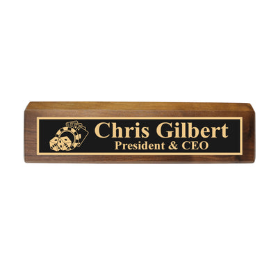 Desk Wedge Name Plate - PERSONALIZED - Casino Poker Dice - 11 Inches