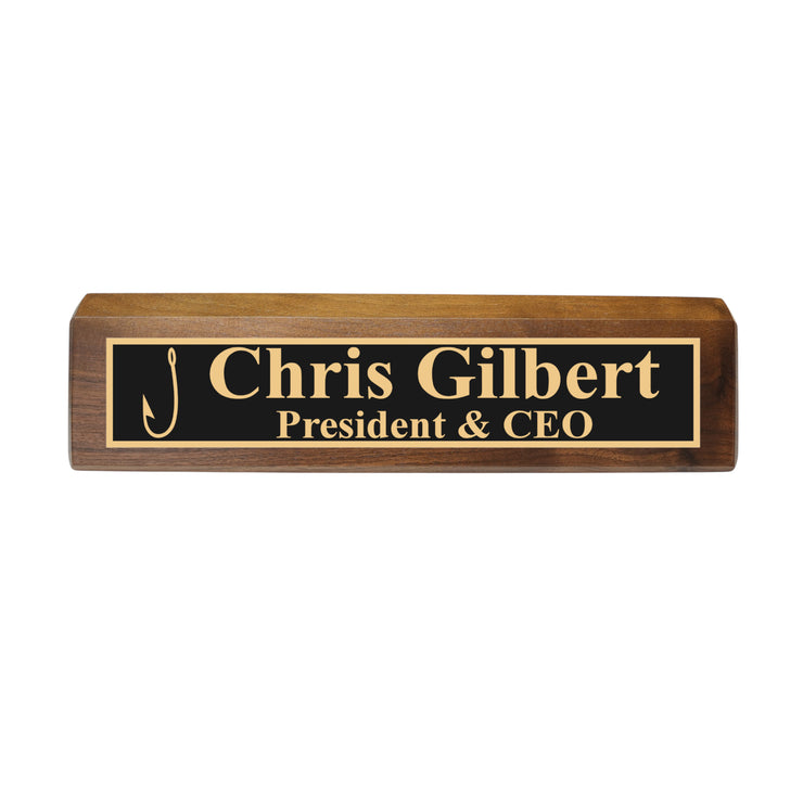 Desk Wedge Name Plate - PERSONALIZED - Fish Hook - 11 Inches