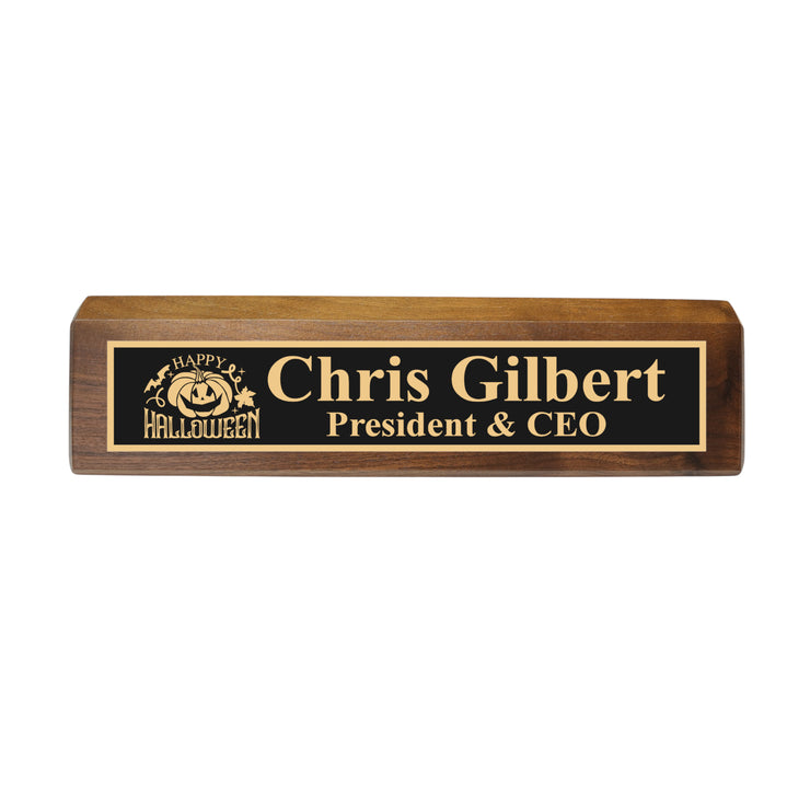 Desk Wedge Name Plate - PERSONALIZED - Happy Halloween - 11 Inches