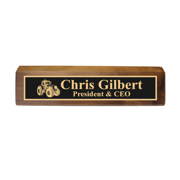Desk Wedge Name Plate - PERSONALIZED - Tractor - 11 Inches