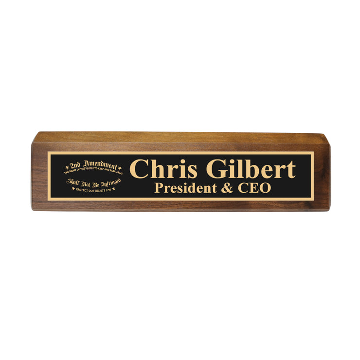 Desk Wedge Name Plate - PERSONALIZED - 2nd Amendment - 11 Inches