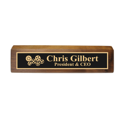 Desk Wedge Name Plate - PERSONALIZED - Gears - 11 Inches