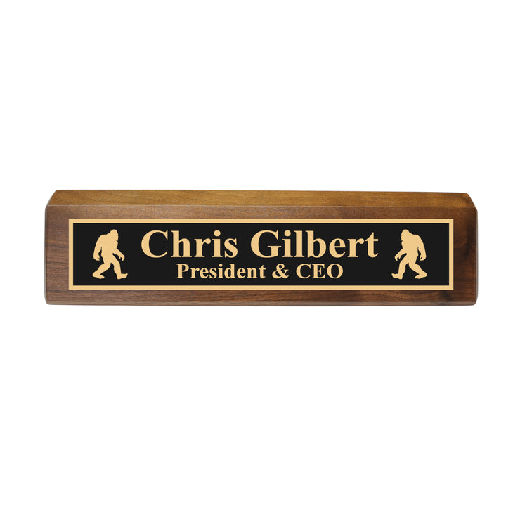 Desk Wedge Name Plate - PERSONALIZED - Bigfoot Sasquatch - 11 Inches
