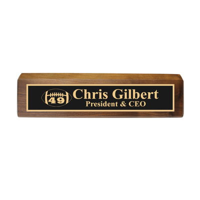 Desk Wedge Name Plate - PERSONALIZED - Football - WITH YOUR NUMBER - 11 Inches