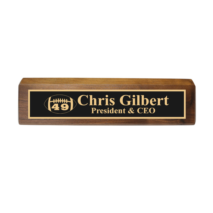 Desk Wedge Name Plate - PERSONALIZED - Football - WITH YOUR NUMBER - 11 Inches