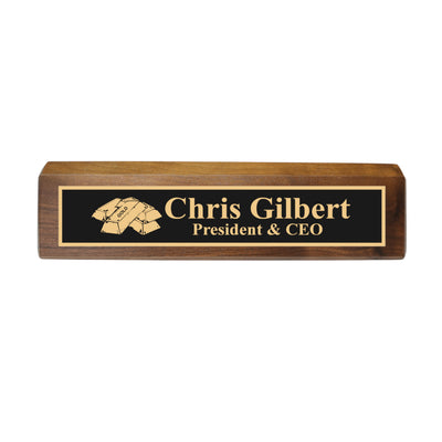 Desk Wedge Name Plate - PERSONALIZED - Gold Bars - 11 Inches