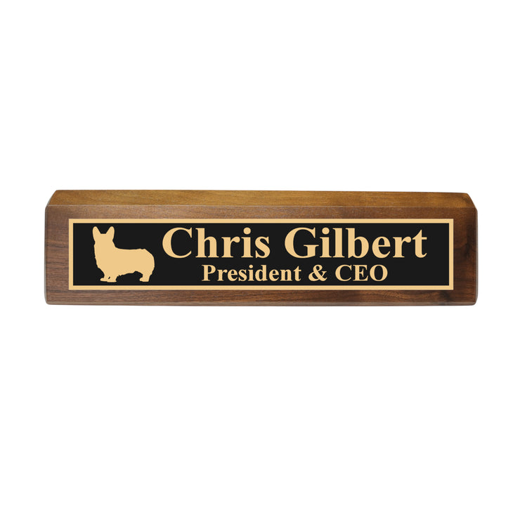 Desk Wedge Name Plate - PERSONALIZED - Corgi - 11 Inches