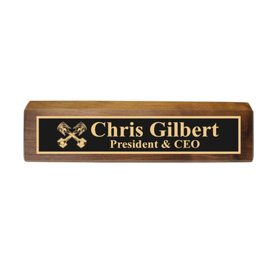 Desk Wedge Name Plate - PERSONALIZED - PIstons - 11 Inches