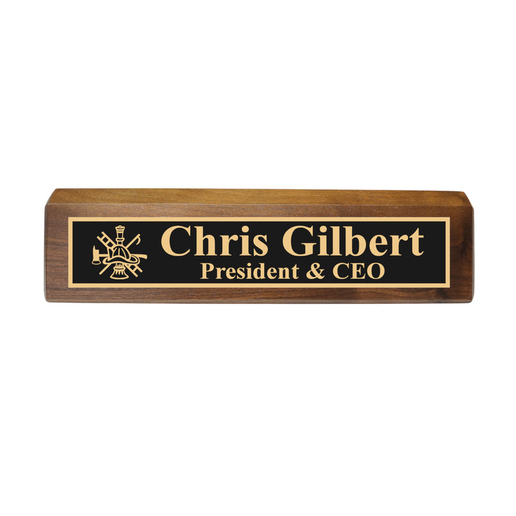 Desk Wedge Name Plate - PERSONALIZED - Firefighter - 11 Inches