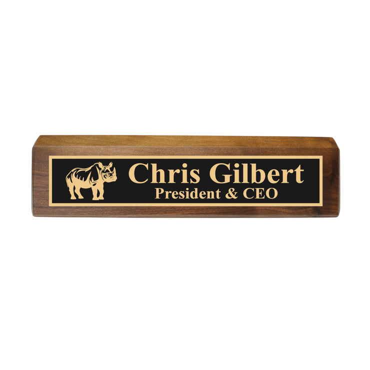 Desk Wedge Name Plate - PERSONALIZED - Indian Rhino - 11 Inches