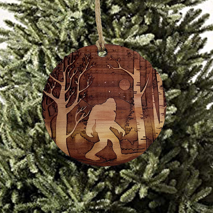 Winter Sasquatch Bigfoot - Raw Cedar Ornament 3x3in