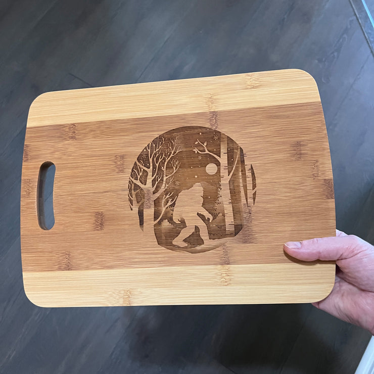 Winter Sasquatch Cutting Board 14''x9.5''x.5'' Bamboo Bigfoot