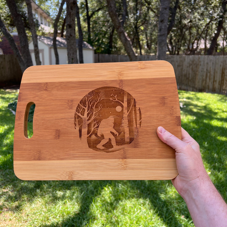 Winter Sasquatch Cutting Board 14''x9.5''x.5'' Bamboo Bigfoot