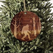 Winter Sasquatch Bigfoot - Raw Cedar Ornament 3x3in