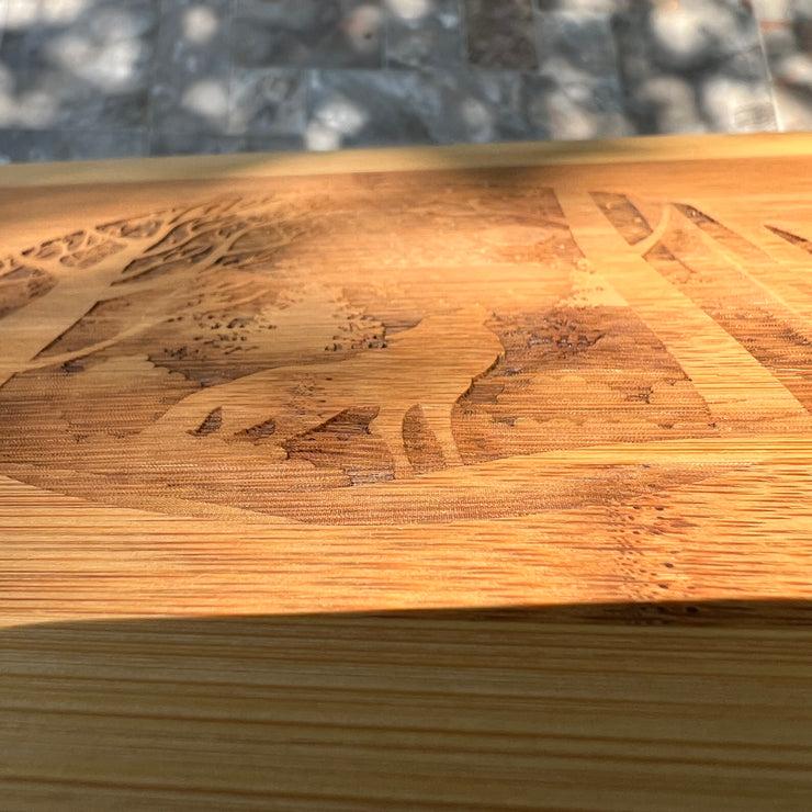 Winter Wolf Cutting Board 14''x9.5''x.5'' Bamboo