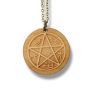 Necklace - Demon Trap - Snake and Cable Link chains - Birch Wood
