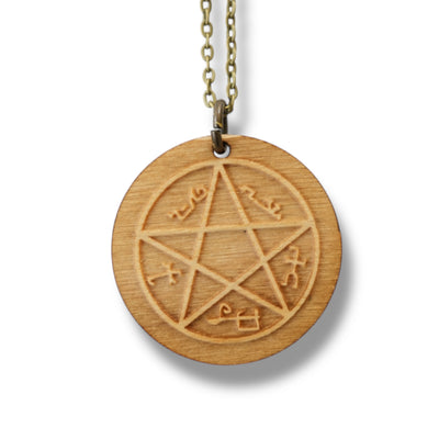 Necklace - Demon Trap - Snake and Cable Link chains - Birch Wood