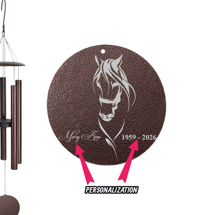 HipFlaskPlus personalized My Horse copper powder coated wind chime showing where the personalized name is engraved
