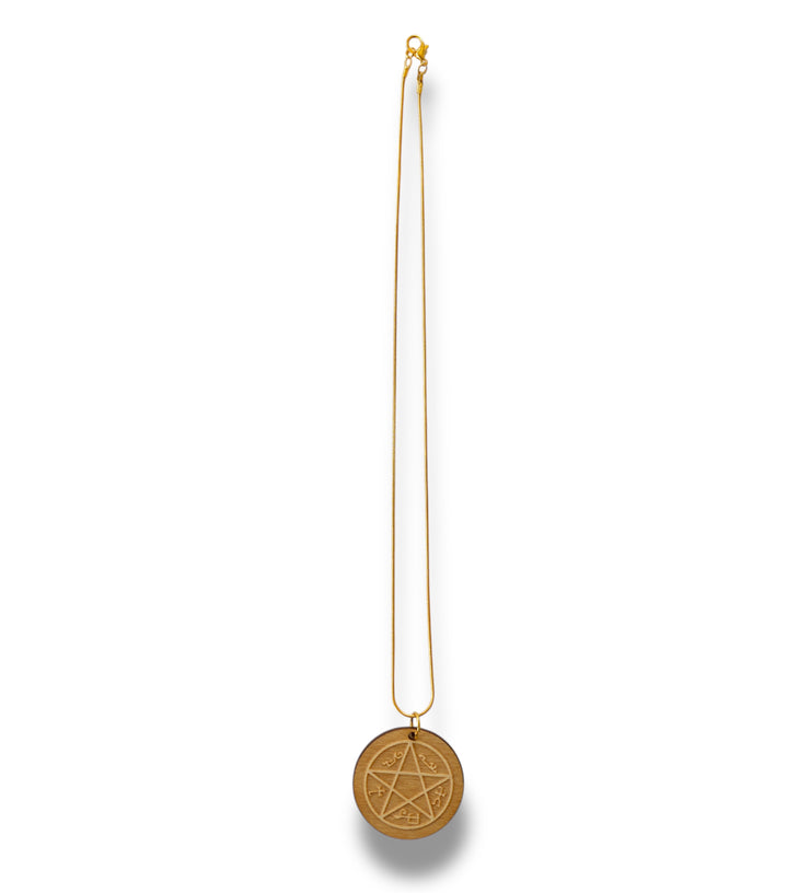 Necklace - Demon Trap - Snake and Cable Link chains - Birch Wood