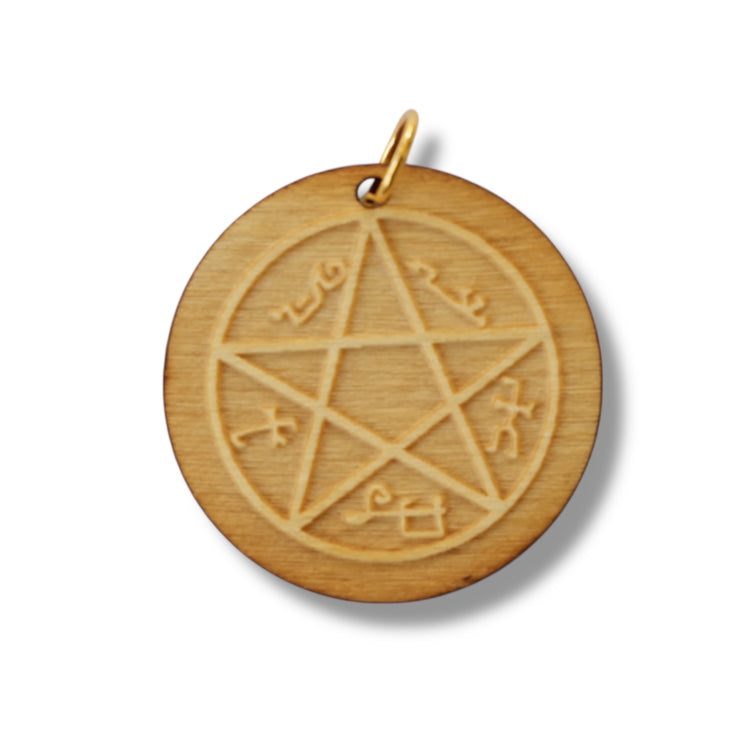 Necklace - Demon Trap - Snake and Cable Link chains - Birch Wood