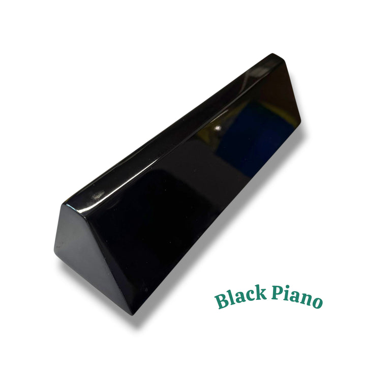 HipFlaskPlus 11-inch desk wedge name plate in a sleek black piano finish for professional office workspaces.