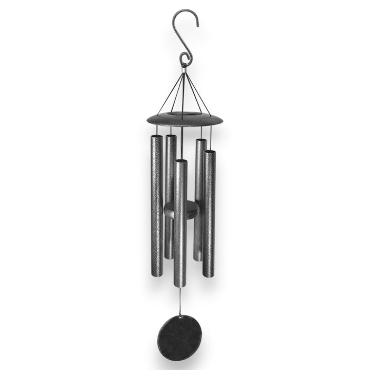 HipFlaskPlus personalized black powder coated aluminum wind chime with orange peel texture and laser engraved sail.