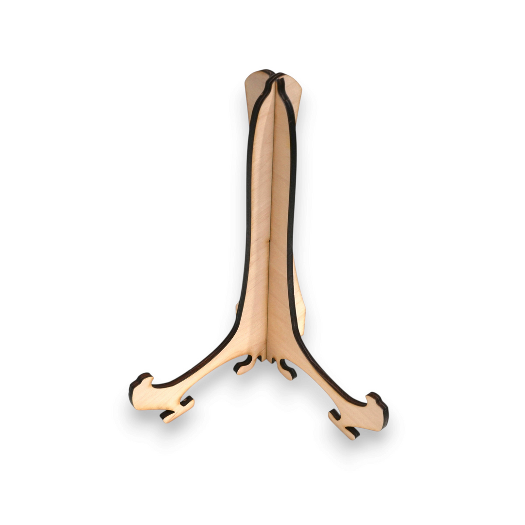 HipFlaskPlus raw wood display stand for 50 state puzzle map, featuring a sturdy laser-cut design.