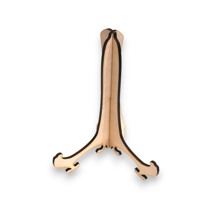HipFlaskPlus raw wood display stand for 50 state puzzle map, featuring a sturdy laser-cut design.
