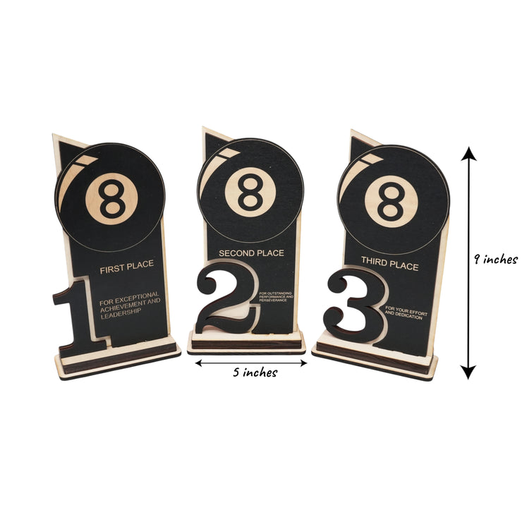 Trophy Award - CUSTOM - Billiards Pool - 1st 2nd 3rd Place - 9x5 Inches