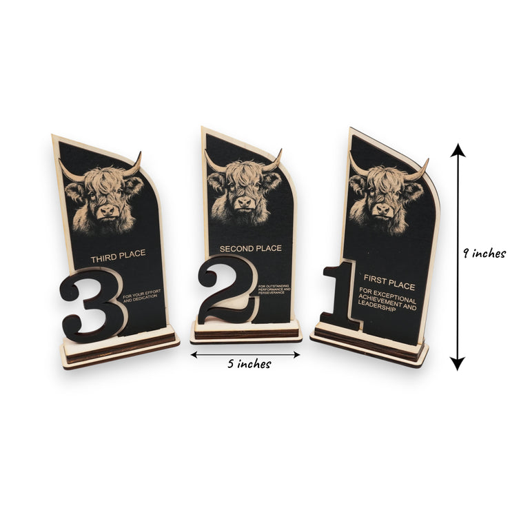Trophy Award - CUSTOM - Highland Cow - 1st 2nd 3rd Place - 9x5 Inches