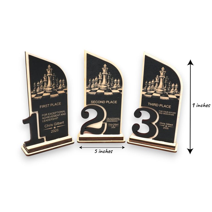 Trophy Award - PERSONALIZED - Chess - 1st 2nd 3rd Place - 9x5 Inches