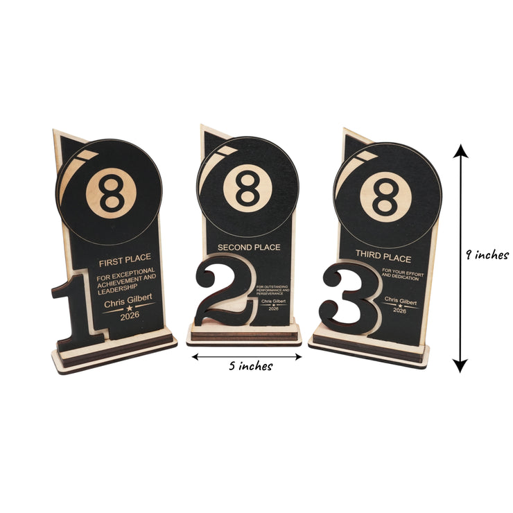 Trophy Award - PERSONALIZED - Billiards Pool - 1st 2nd 3rd Place - 9x5 Inches