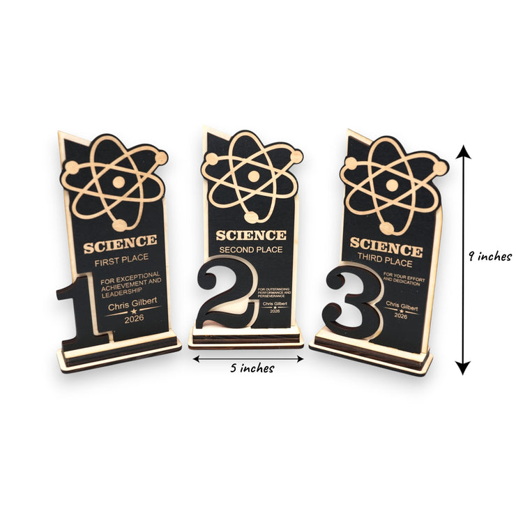 Trophy Award - PERSONALIZED - Science - 1st 2nd 3rd Place - 9x5 Inches