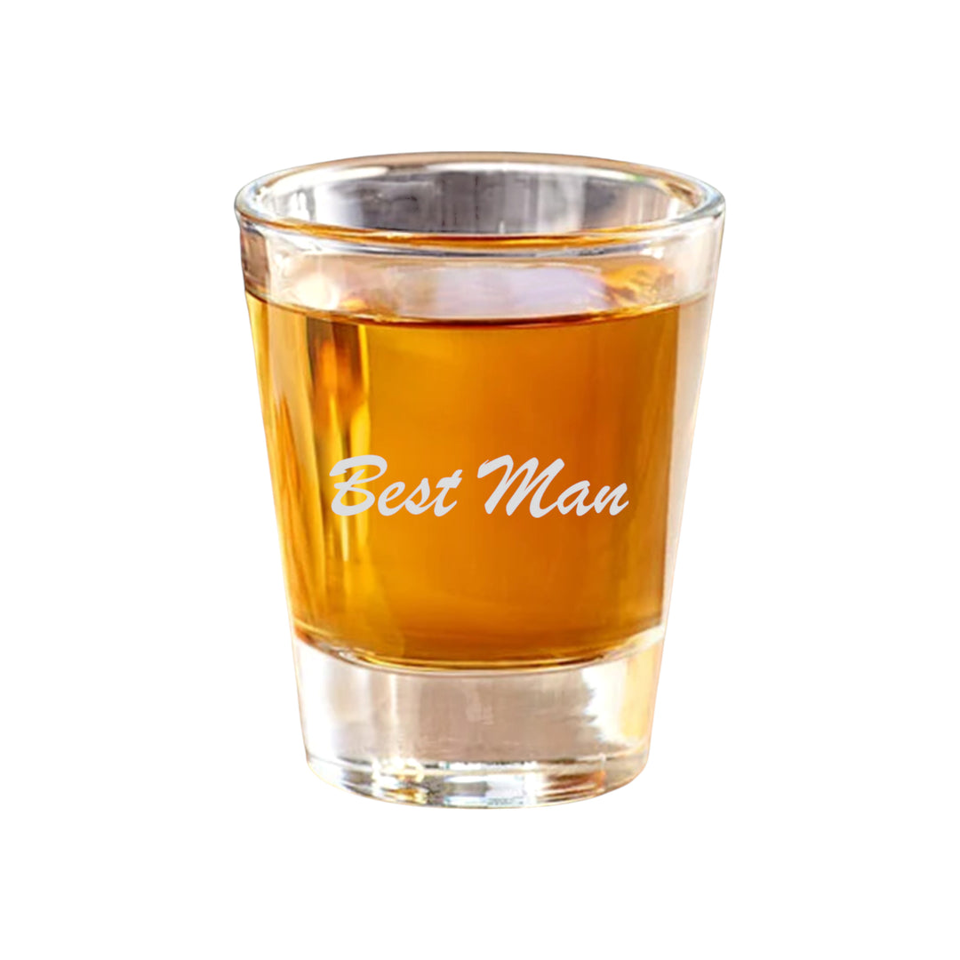 HipFlaskPlus 2oz shot glass filled with whiskey engraved with Best Man