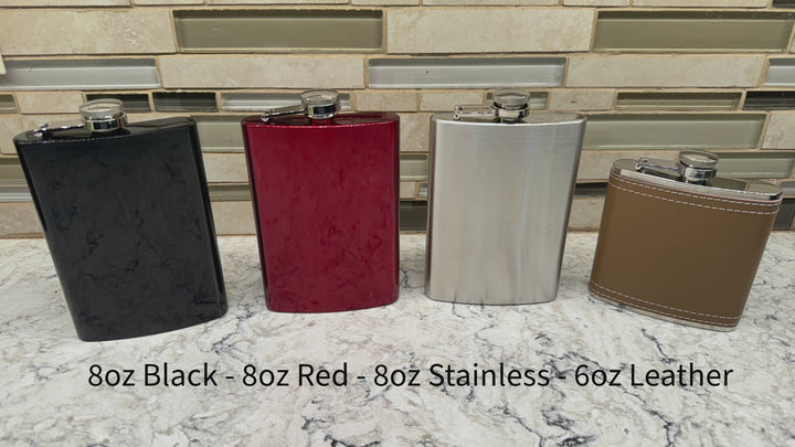 HipFlaskPlus 8oz stainless steel hip flasks engraved with his and hers vampire lips and fangs set of two video