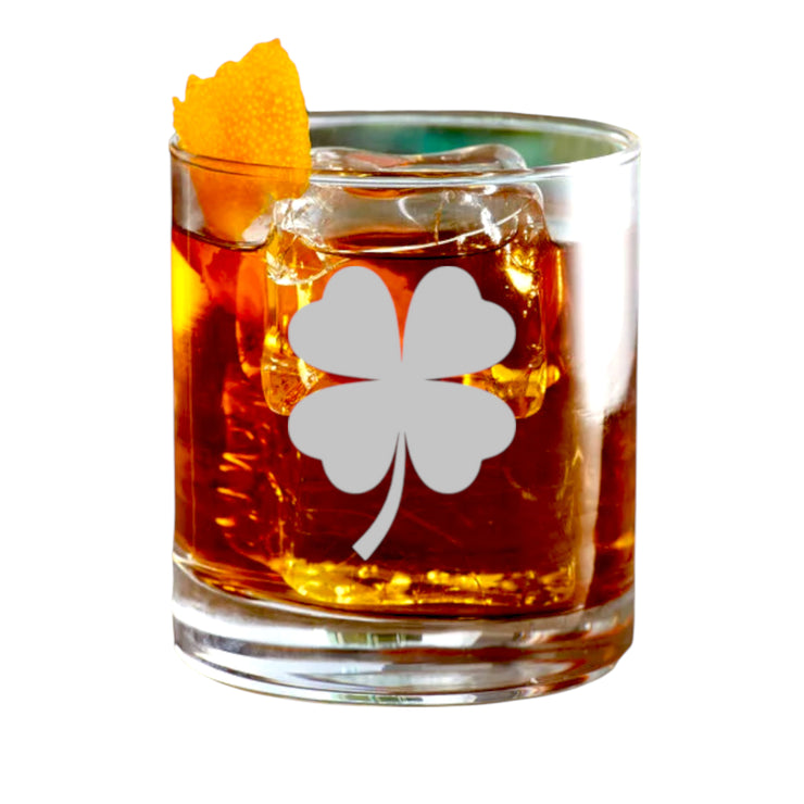 Rocks Glass - 4 Leaf Clover - Double Old Fashioned