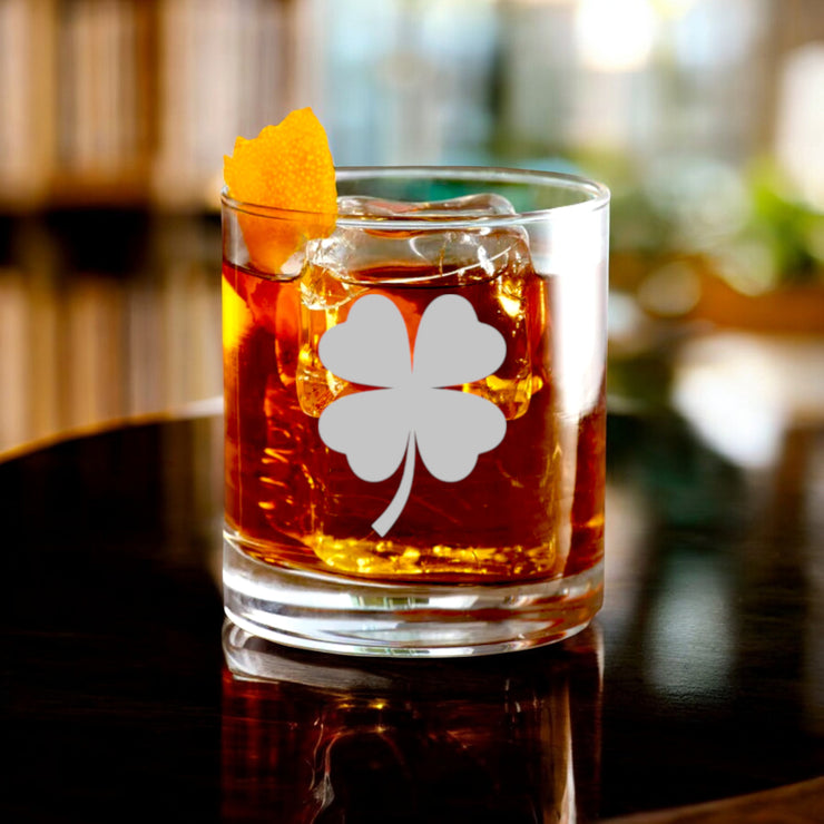 Rocks Glass - 4 Leaf Clover - Double Old Fashioned