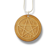 Necklace - Demon Trap - Snake and Cable Link chains - Birch Wood