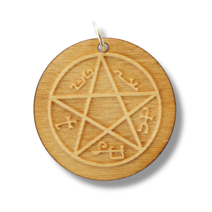 Necklace - Demon Trap - Snake and Cable Link chains - Birch Wood